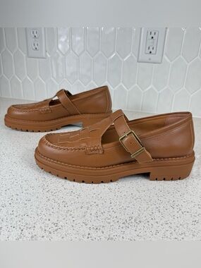 Chelsea & Violet T-Bar Loafer’s Tan Platform Mary Jane Women’s Size 9.5